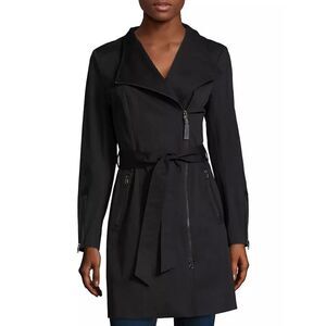 Mackage Montreal Women's Black Asymmetrical Zip Trench Coat Size Large